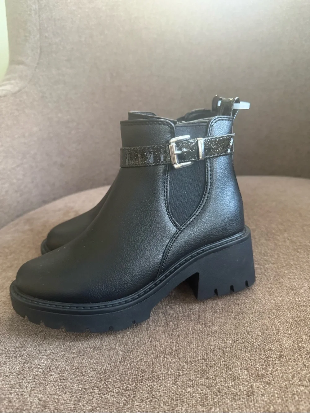 MIA Black Ankle Booties with Glitter Buckle Strap